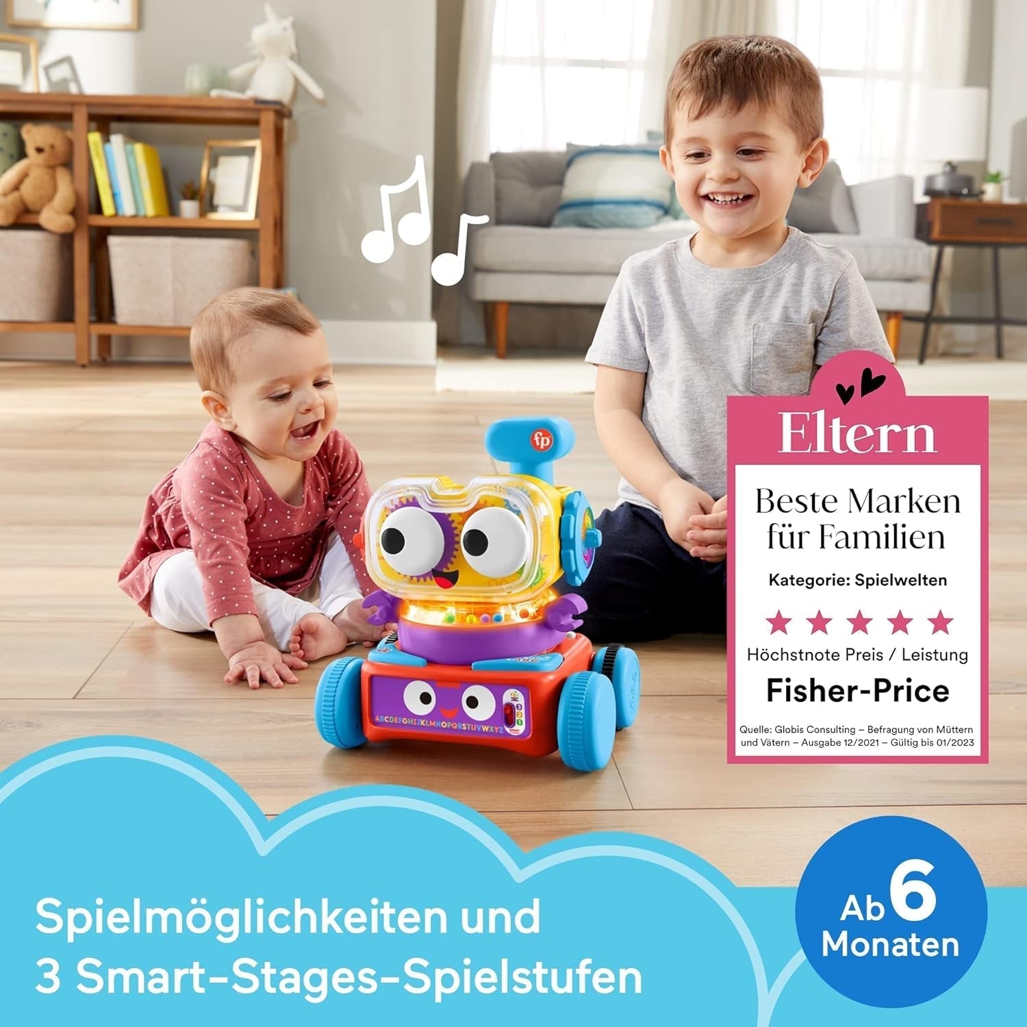 Fisher-Price 4-in-1 robot de învățare Linus pentru bebeluși și copii mici, jucărie de la 6 luni - vorbitor de germană, HCK39 Jucarii Bebe Naty Shop