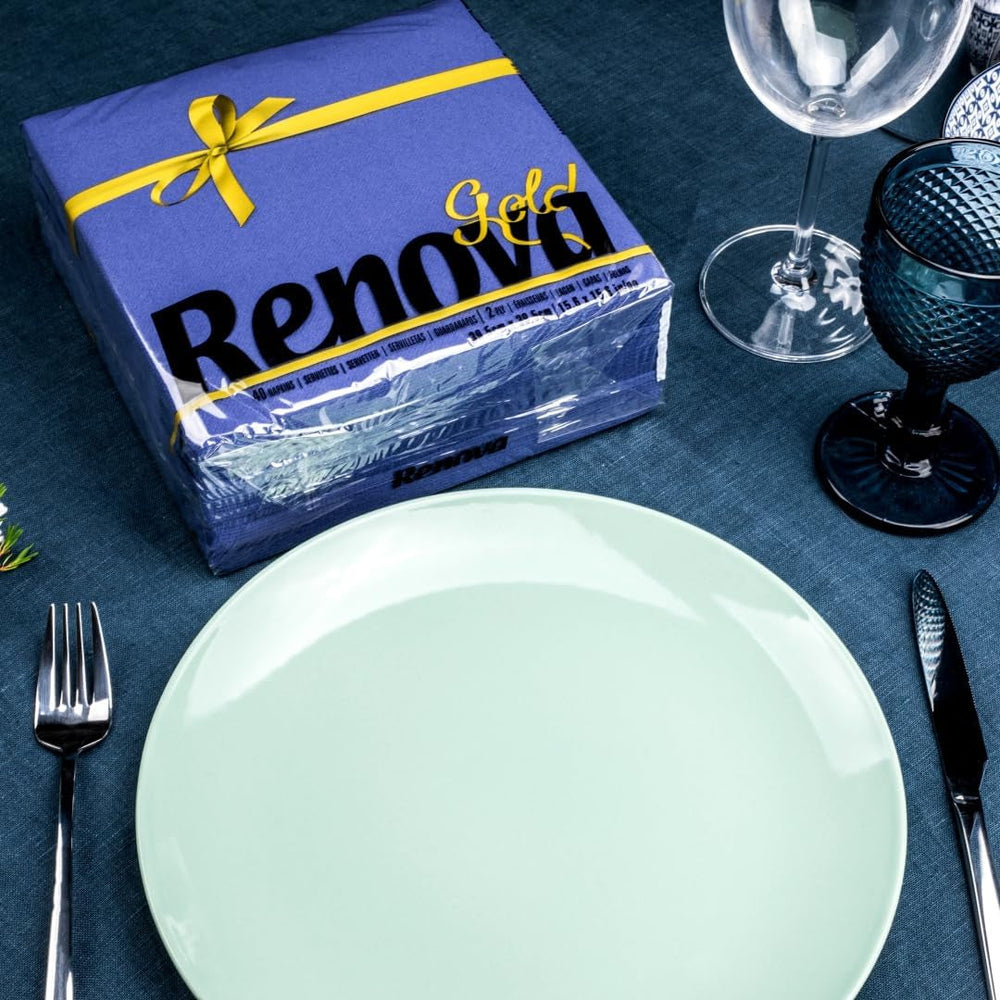 Serviettes en papier Renova, bleu doré - 40 serviettes