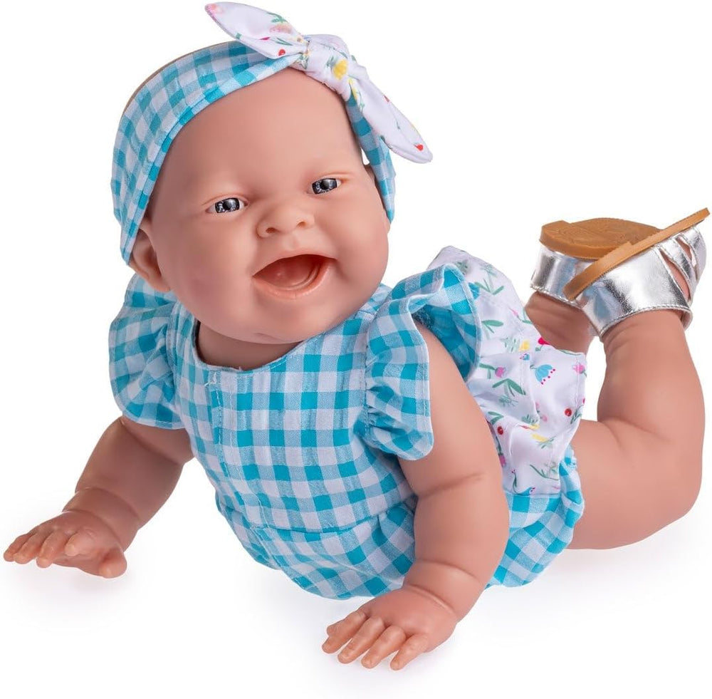 JC Toys - Poupée Lola Lemon Twist, 36 cm, vinyle souple, visage souriant, poupée assise, vêtements avec Vichy et sandales, filles, 2 ans