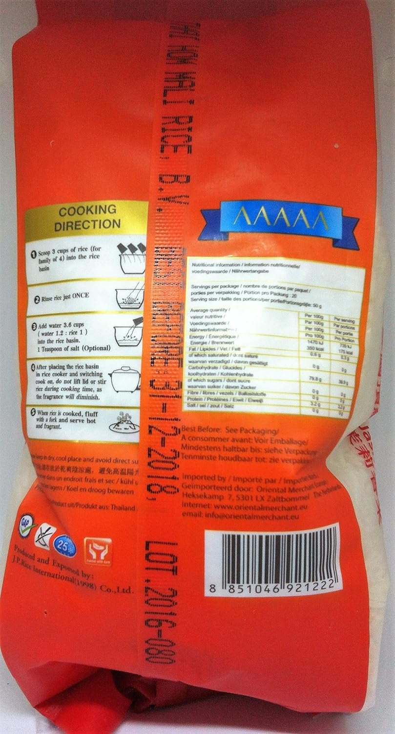 Riz parfumé au jasmin, riz thaïlandais premium Hom Mali, 1 kg