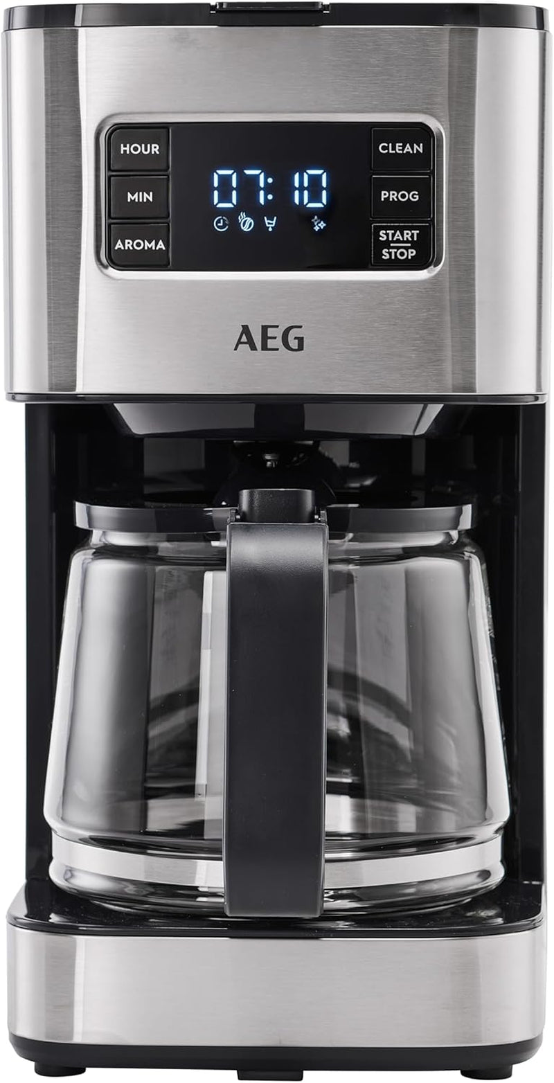 Machine à expresso AEG Deli 5, 1,5 l, minuterie programmable, fonction maintien au chaud, arrêt de sécurité, indicateur de niveau d'eau, dosage optimal, fonction anti-goutte, acier inoxydable, CM5-1-6ST