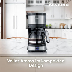 SEVERIN Machine à expresso compacte, café aromatique avec machine à café jusqu'à 4 tasses, machine à expresso avec filtre et filtre oscillant permanent, acier inoxydable/noir, KA 4808