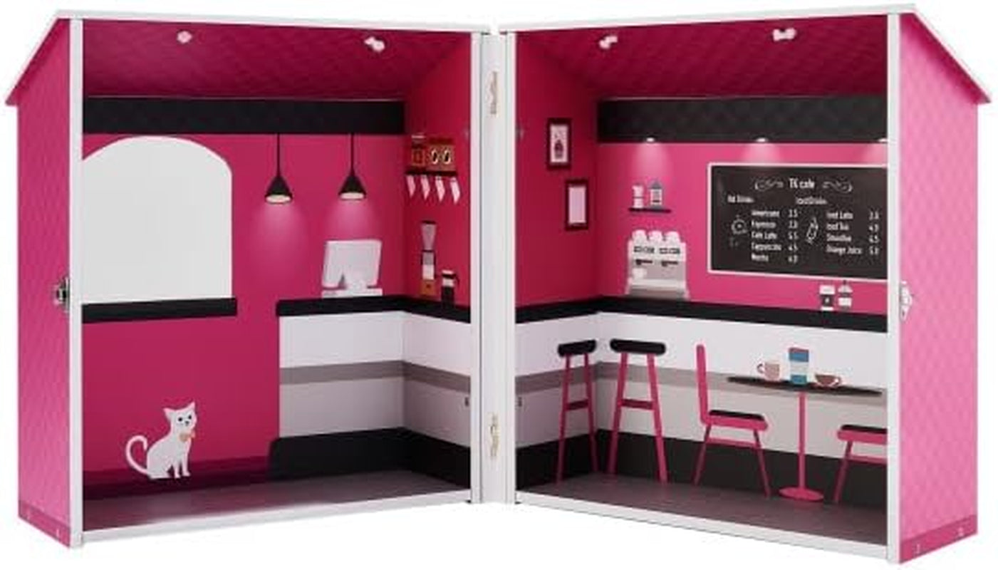 Teamson Kids - Maison de Poupée Dreamland City Café 30cm - Rose/Blanc/Noir