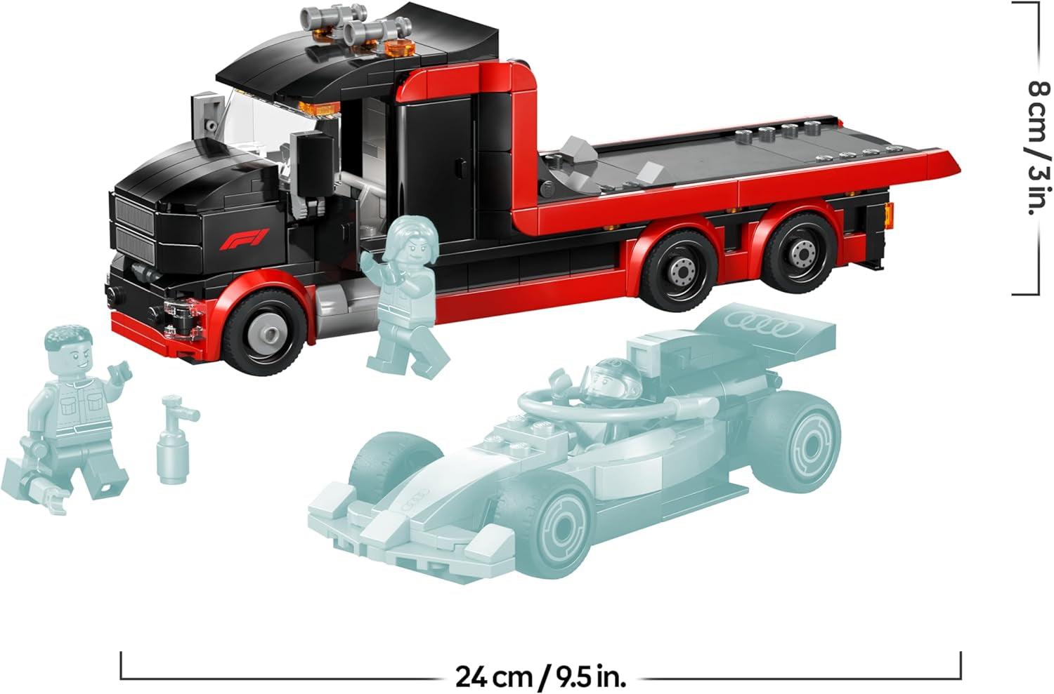 LEGO City F1 Truck mit Audi F1 Rennwagen - Spielzeug Modellbau mit 3 Minifiguren und Fahrzeug Hebefunktion - Geschenkidee für Jungen ab 7 Jahren und Motorsportfans - 60493