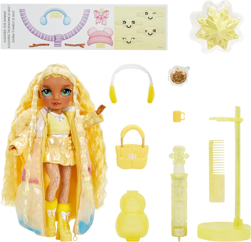 Rainbow High Winter Wonderland - Sunny (Jaune) - Poupée mannequin bonhomme de neige gonflable à l'eau magique cachée de 28 cm avec ensemble de bonhomme de neige, convient aux enfants et aux collectionneurs de 4 à 12 ans