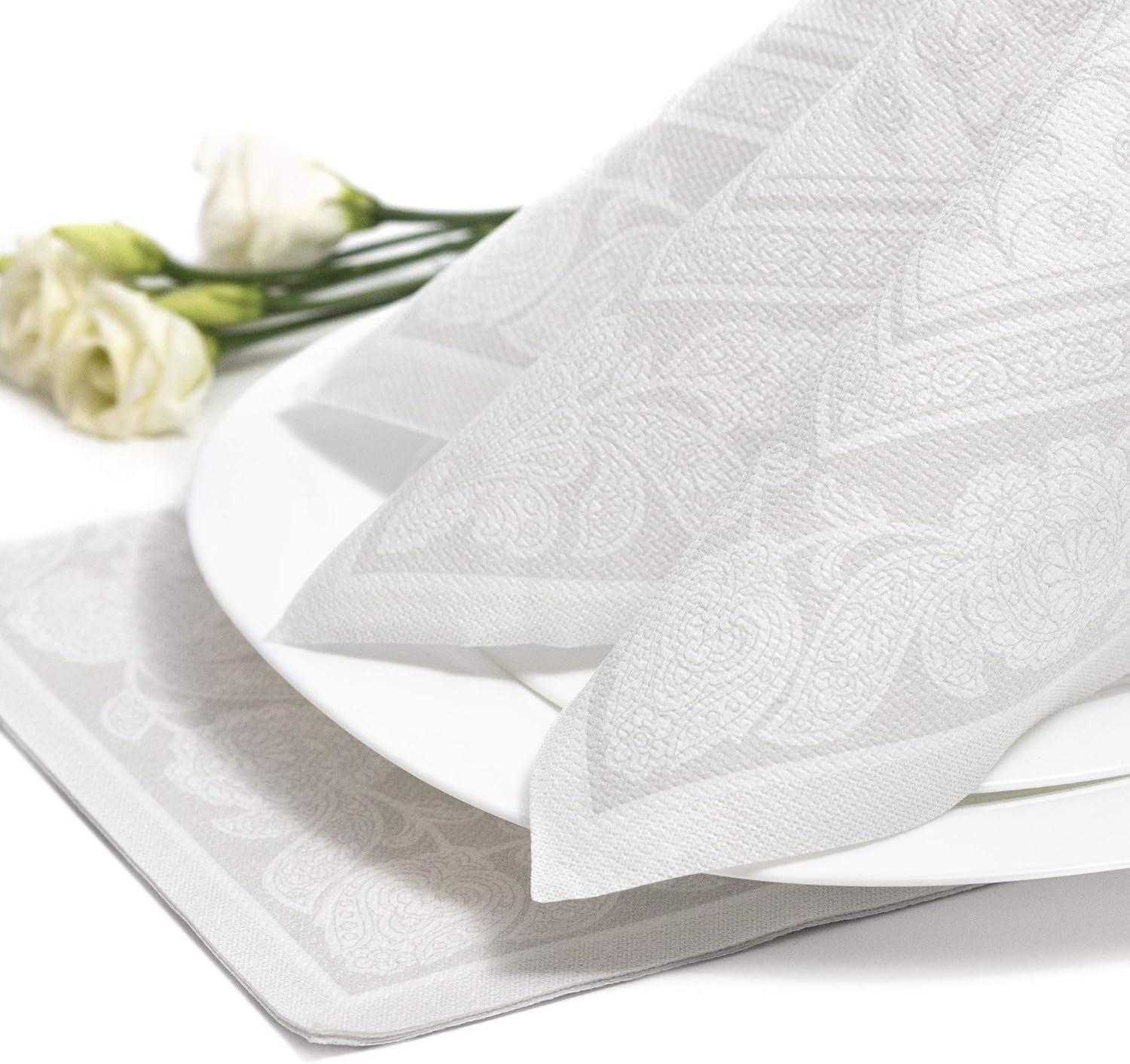 Papstar 11682 50 serviettes "Collection Royale" pli 1/4 40 X 40 cm "Ornements", blanc