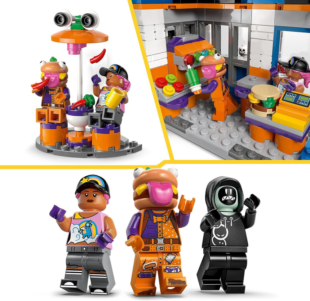 LEGO Fortnite Durrr Burger Restaurant - Jeu de jeu avec Strandbomber, Beefboss, Schmierfink et EIN Skelett Minifiguren - Ensemble de jeu de jeu pour jeunes et filles à partir de 10 ans - 77076