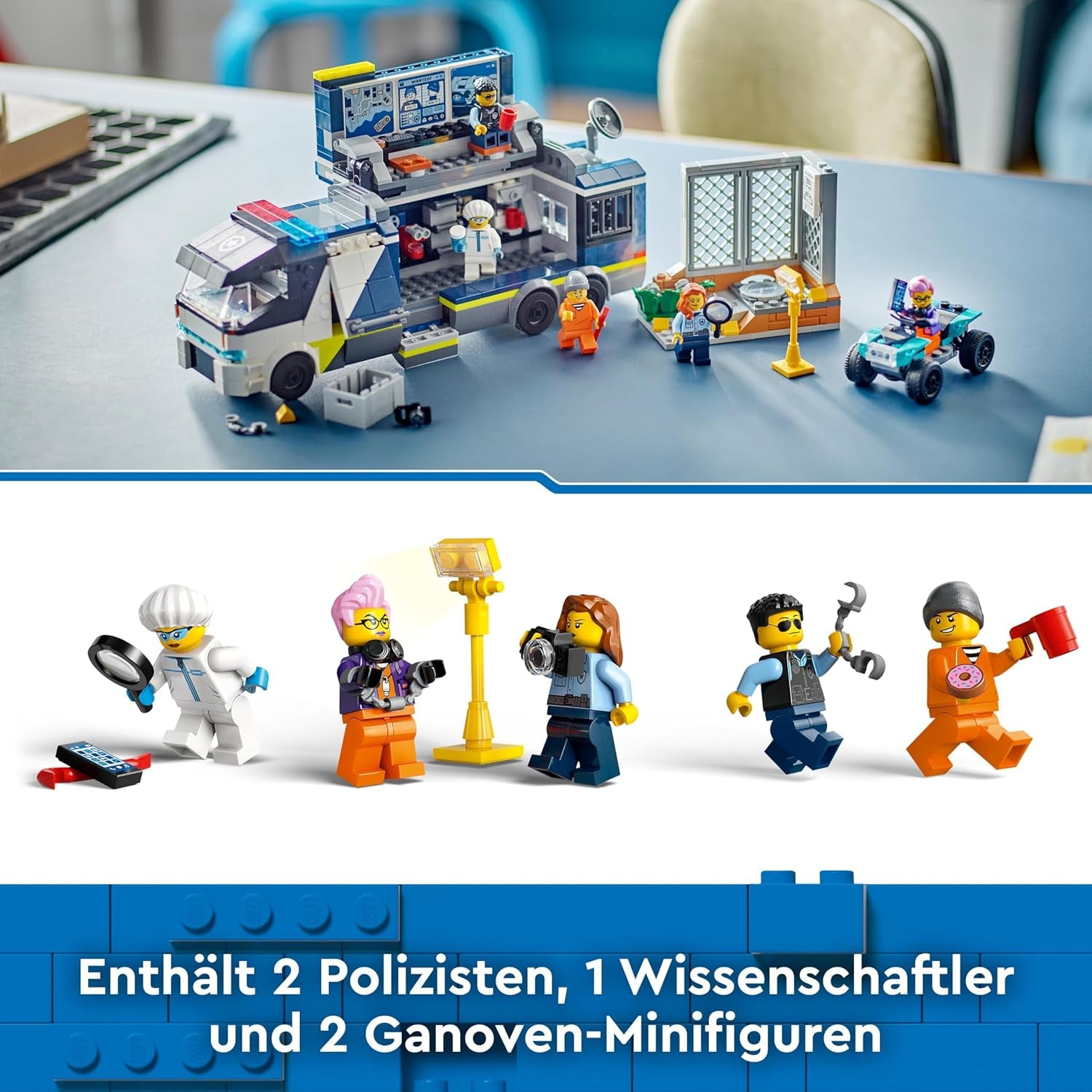 LEGO City Camion de police avec laboratoire, ensemble de police quad et camion jouet pour enfants, cadeau pour garçons et filles à partir de 7 ans, plus 5 figurines - 2 policiers, 1 scientifique et 2 escrocs 60418 Jeux de construction Beuche den LEGO-Store