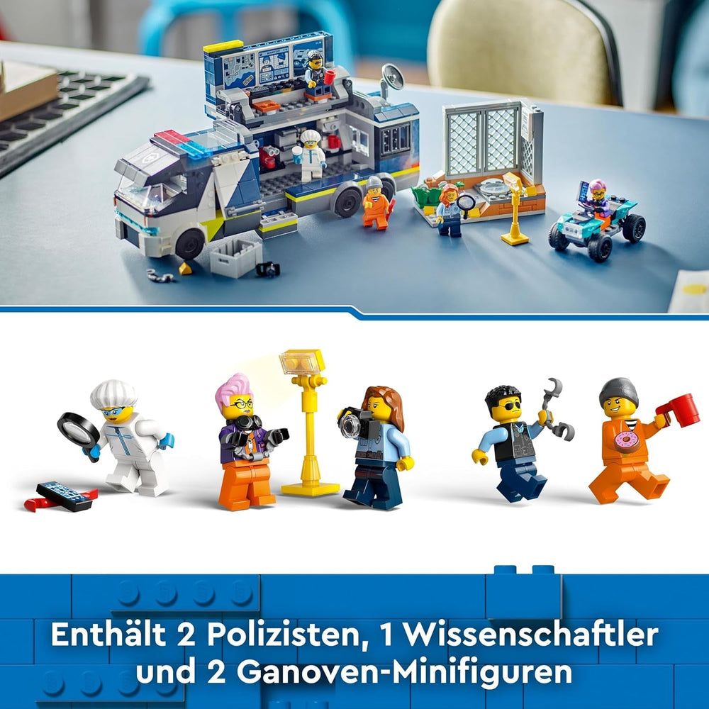 LEGO City Camion de police avec laboratoire, ensemble de police quad et camion jouet pour enfants, cadeau pour garçons et filles à partir de 7 ans, plus 5 figurines - 2 policiers, 1 scientifique et 2 escrocs 60418 Jeux de construction Beuche den LEGO-Store