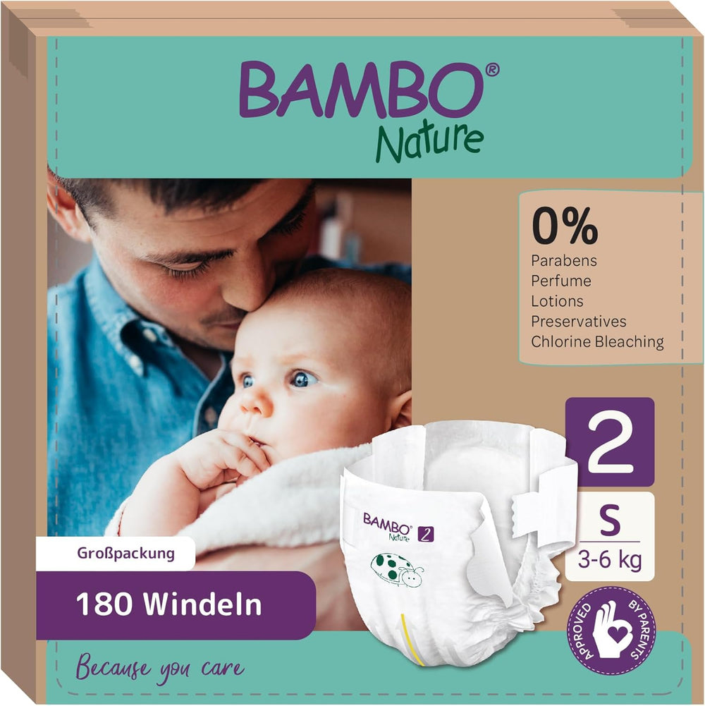 Couches pour bébé Bambo Nature, taille 1 (2-4 kg), boîte mensuelle de 132 unités | Couches haut de gamme avec protection améliorée contre les fuites | Confort et liberté ultimes pour les nouveau-nés | Couches testées dermatologiquement