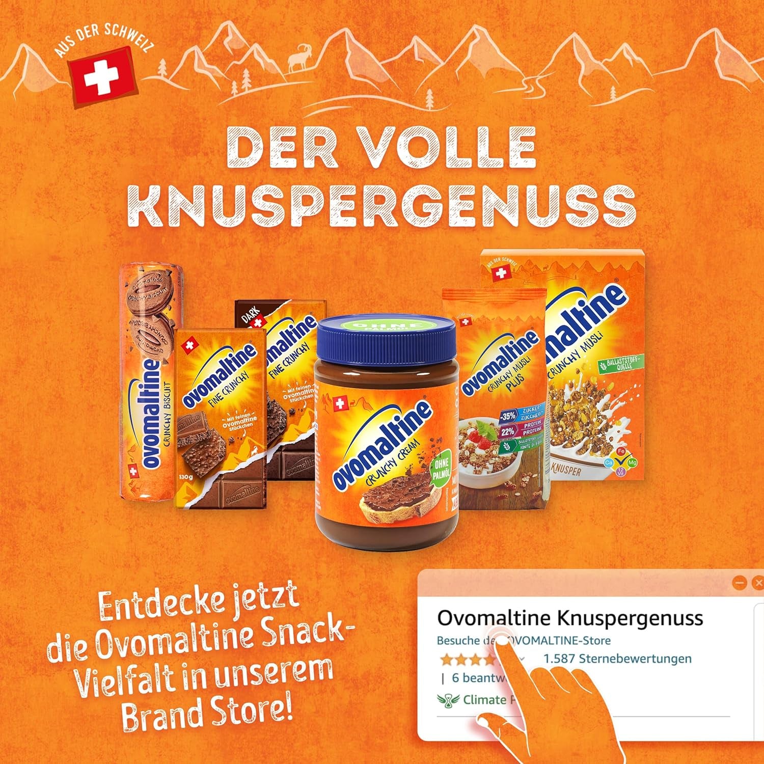 Ovomaltine OVO BREAK Gaufrette et Barre de Chocolat - une collation croustillante au goût incomparable de notre populaire Crème Crocante, naturellement sans huile de palme (4 x 39g)