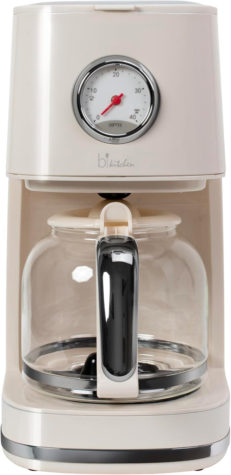 Cafetière Nostalgia 150 de style rétro, blanc crème, 900 watts, 1,5 litre, 4 à 12 tasses, cadran d'horloge de maintien au chaud, cartouche de filtre amovible, fonction de maintien au chaud, arrêt automatique