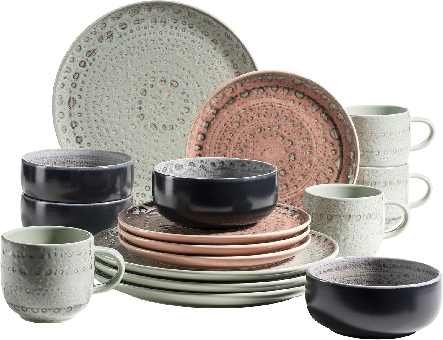 MÄSER 931743 Seria Spicy Market, Set de veselă pictată manual pentru 4 persoane cu design mediteranean vintage Seturi vesela masa Naty Shop Verde Roz Albastru