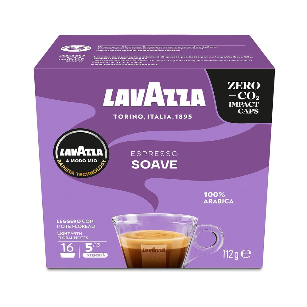 Lavazza, A Modo Mio Soave 256 Capsules de café, pour un espresso léger et élégant avec des notes aromatiques de fleurs, 100% Arabica, Intensité 5/13, Röstung moyen, 16 Packungen mit je 16