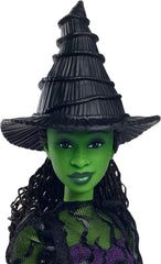 Mattel Wicked Elphaba Poupée mannequin et accessoires avec peau verte, cheveux tressés noirs, diverses poses possibles et apparence de robe de bal amovible, HXT62, [Multicolore]