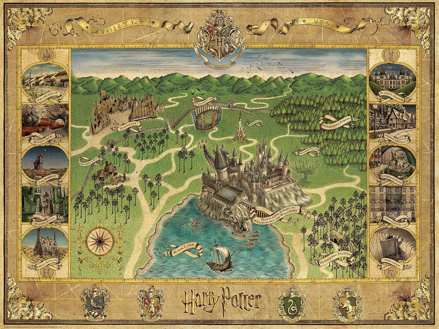 Ravensburger Puzzle 12000720 - Harta Hogwarts - 1500 piese puzzle jigsaw pentru adulți și copii de peste 14 ani, marfă pentru fanii Harry Potter Puzzle Naty Shop Fantezie