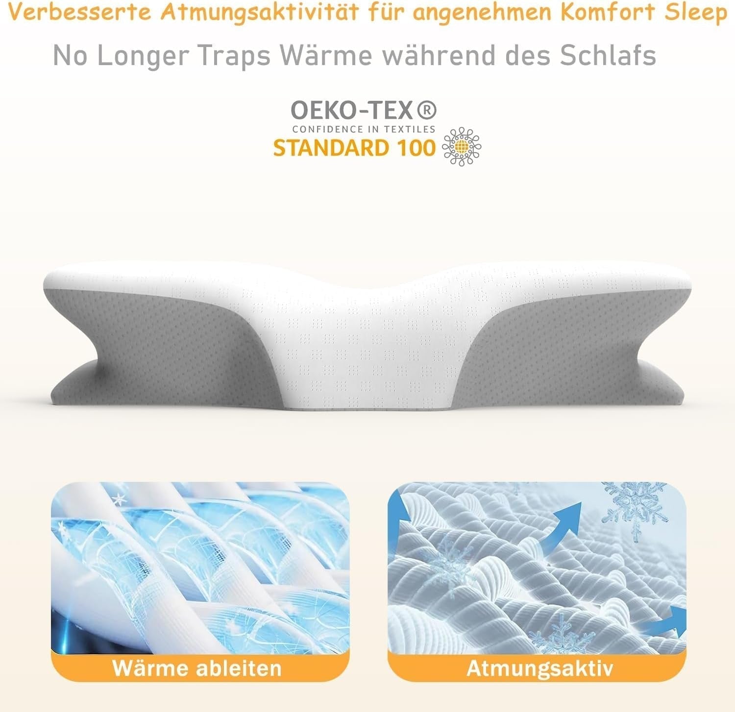 Oreiller cervical ergonomique en mousse à mémoire de forme avec housse amovible et lavable pour sommeil orthopédique, douleurs cervicales et douleurs abdominales (55 x 35 x 13 cm) Naty Shop Oreillers orthopédiques cervicaux