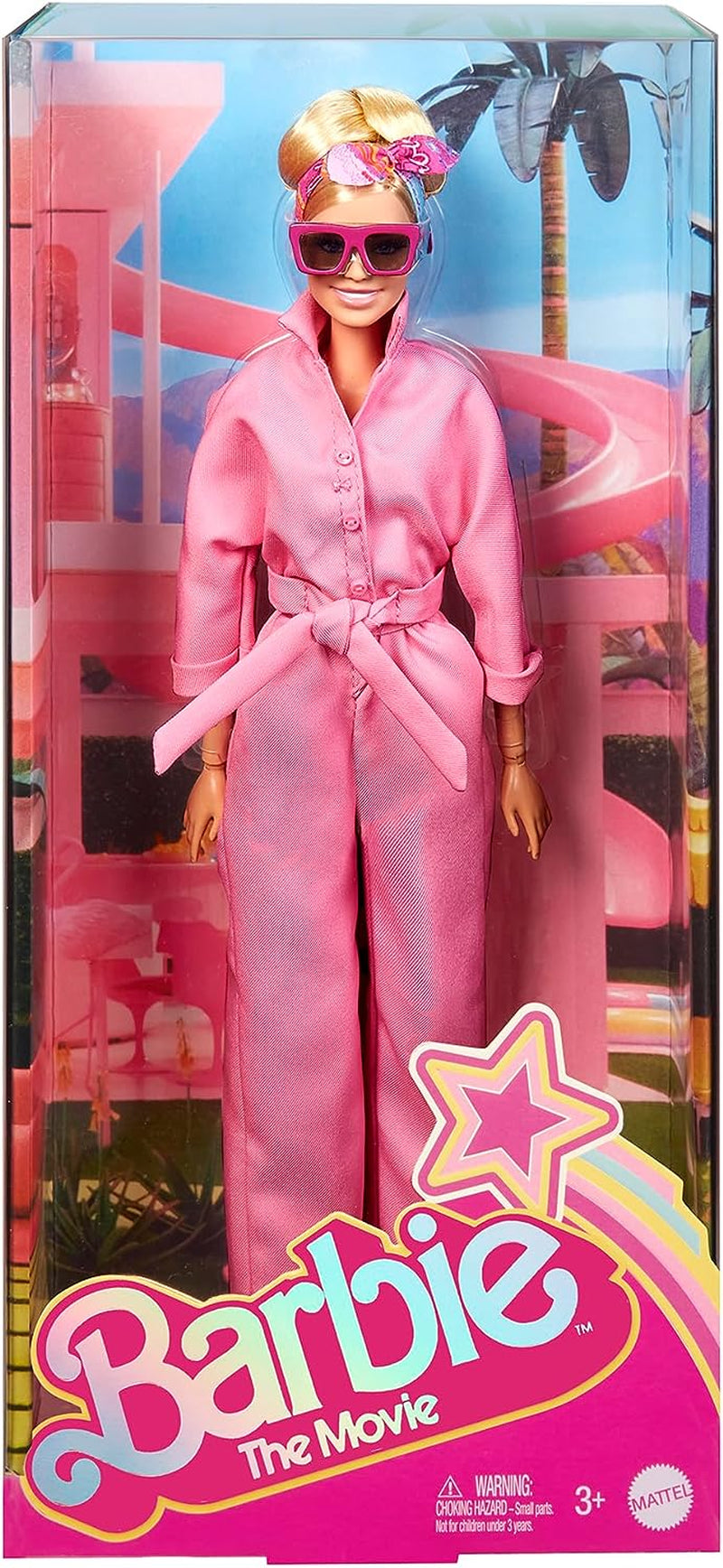 BARBIE LE FILM Margot Robbie - Poupée avec combinaison Kaugummi-Rosa, Messy Updo, Sonnenbrille, Kopftuch, Wedge-Sneakers, Sammlerverpackung, pour enfants à partir de 3 ans, HRF29