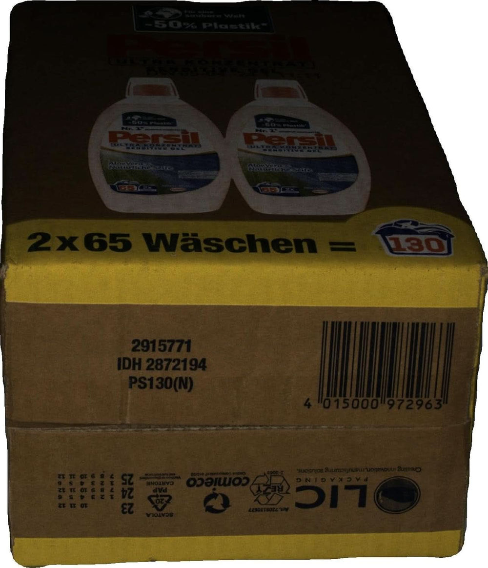 Persil Ultra Concentrate Sensitive Gel (130 lavages), Lessive liquide pour allergies et bébés dans un flacon plus petit pour moins de plastique, Élimine les taches difficiles, Testés dermatologiquement Détergents à lessive Naty Shop