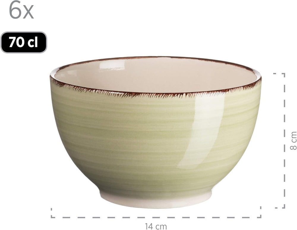 MÄSER 931490 Bel Tempo II Service de petit-déjeuner pour 6 personnes au look vintage, céramique peinte à la main, service de table 18 pièces, vert, grès