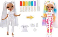 Rainbow High Color & Create DIY Modepuppe - Vert Augen, Zopfe, extra Top & Schuhe, abwaschbare Regenbogenstifte - Ausmalen, Gestalten, Spielen, Auswaschen - pour les enfants de 4 à 12 ans et les jeunes