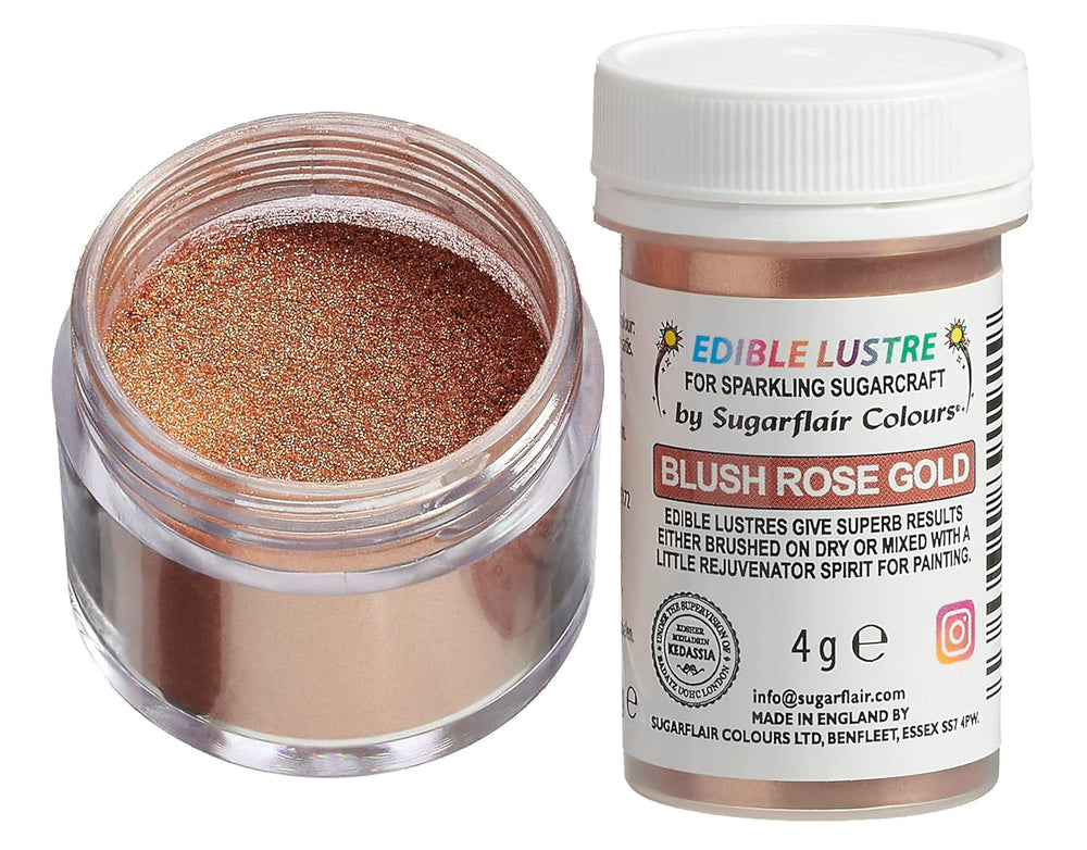 Colorant Alimentaire Comestible Sugarflair Lustre Blush Or Rose - Poudre Lustre Comestible pour Gâteaux, Muffins, Chocolat, Pâtisseries, Desserts, Glaces, Boissons, Cocktails et Plus - 4g
