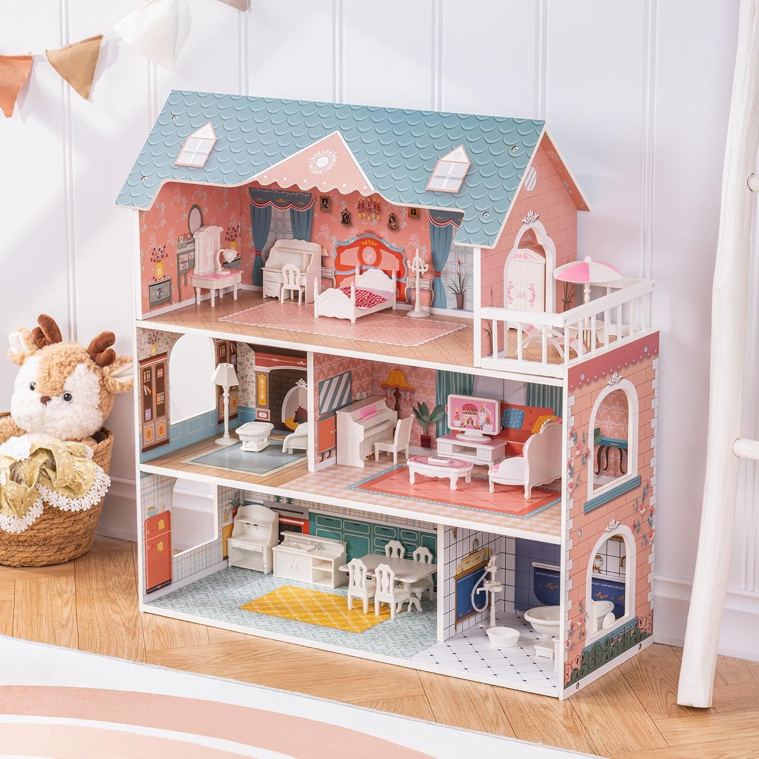 ROBUD Maison de poupée en bois avec meubles et accessoires Maisons de filles Playhouse Jouet pour enfants