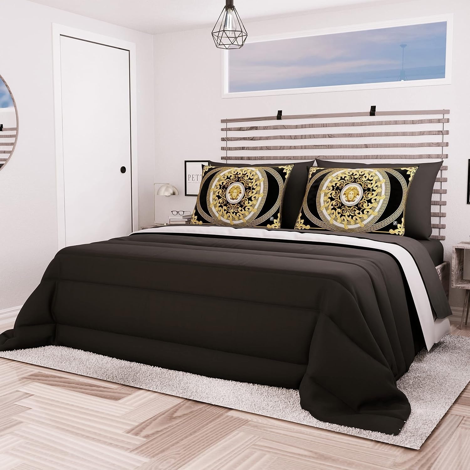 PETTI Artigiani Italiani - Couverture d'hiver pour lit double, maxi, monochrome, double face, blanc, gris, 100% Made in Italy Couettes et couettes Naty Shop Noir Piazza E Mezza Maxi (240X260 Cm)