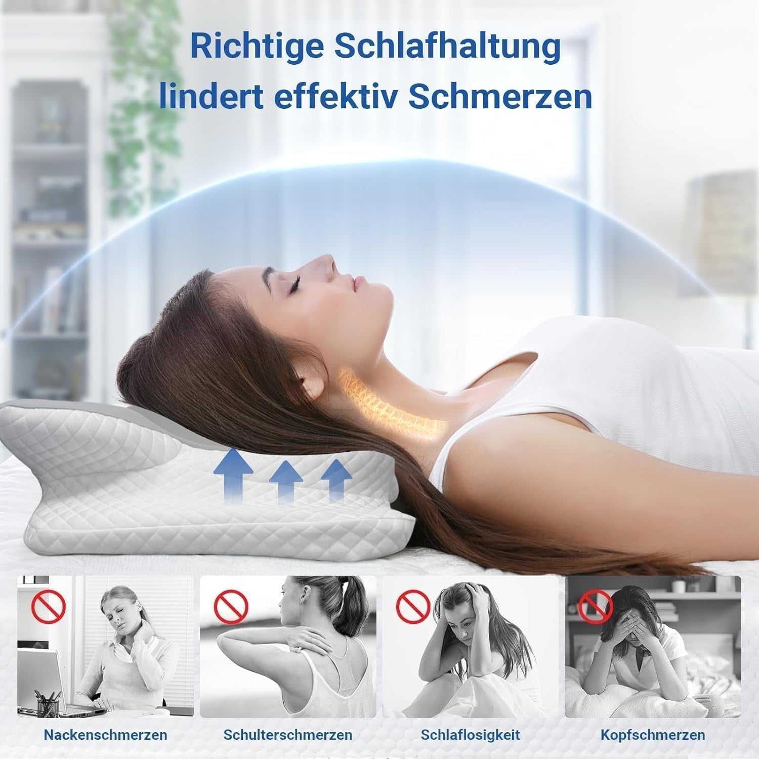 Oreiller orthopédique ergonomique en mousse à mémoire de forme Hothands Oreiller de soulagement des douleurs abdominales sur le côté du dos Améliore la qualité du sommeil 62X41X13 / 11Cm Oreillers orthopédiques cervicaux Naty Shop