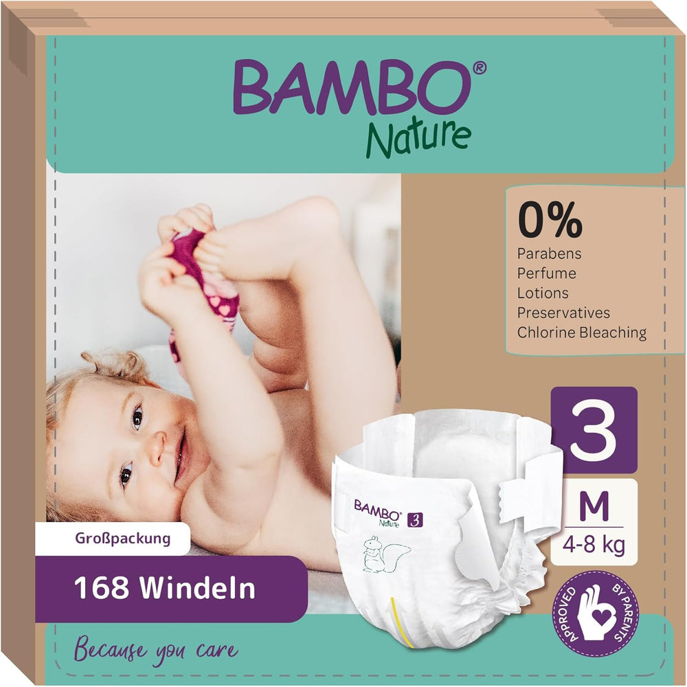 Couches pour bébé Bambo Nature, taille 1 (2-4 kg), boîte mensuelle de 132 unités | Couches haut de gamme avec protection améliorée contre les fuites | Confort et liberté ultimes pour les nouveau-nés | Couches testées dermatologiquement