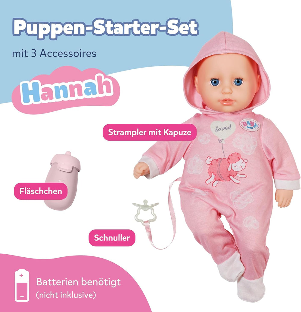 BABY Born Hannah Play with Me - Poupée bébé avec 5 fonctions - Corps en matière douce avec accessoires - Poupée de 36 cm - Fonctionne sur batterie - Convient aux enfants à partir de 1 an