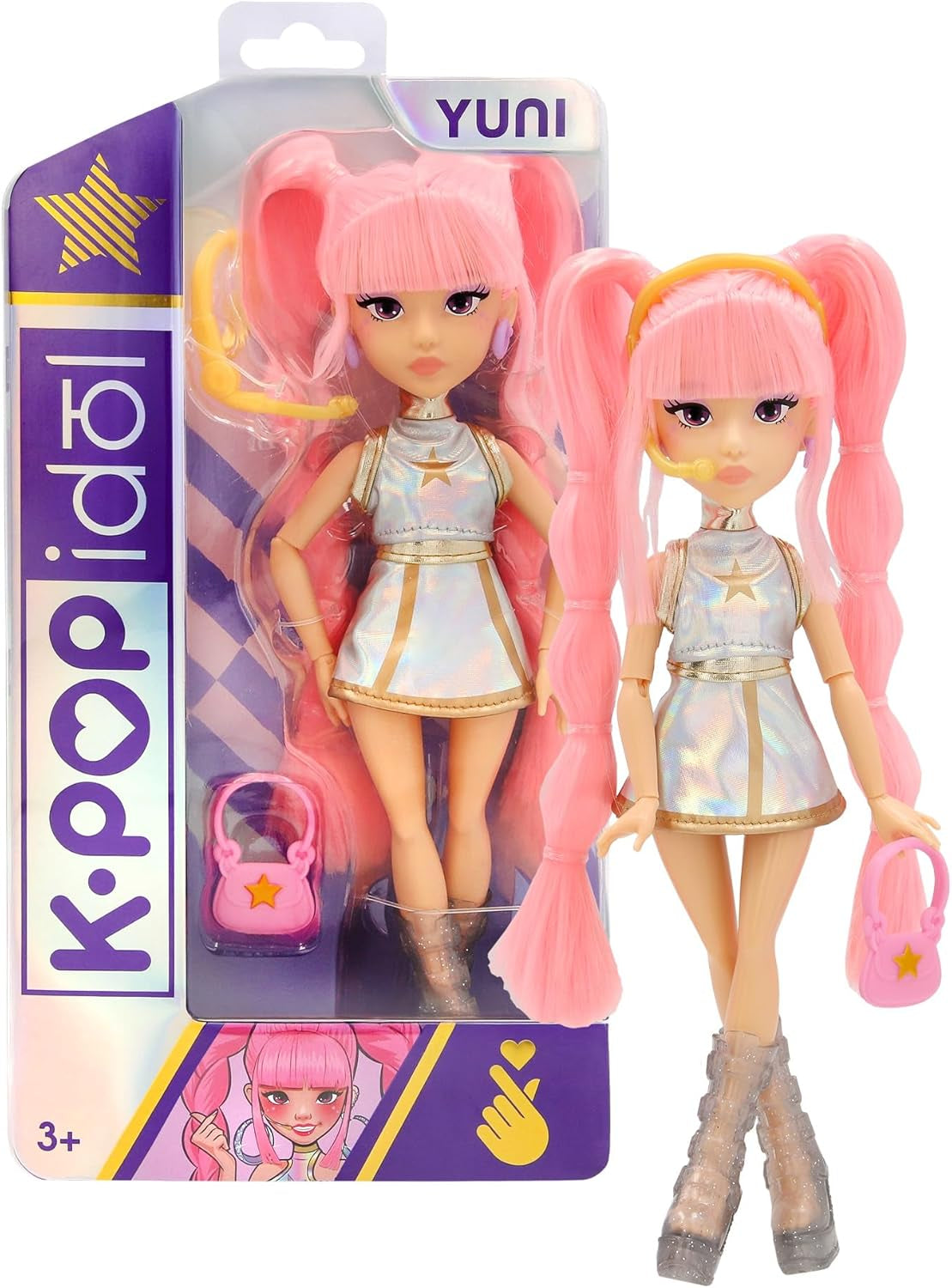 K-POP Idol Puppe Yuni Modepuppen K-Pop Moonlight-Stil, rosa geflochtenes Haar. 3 Accessoires zum Kreieren von Outfits Kinder ab 3 Jahren