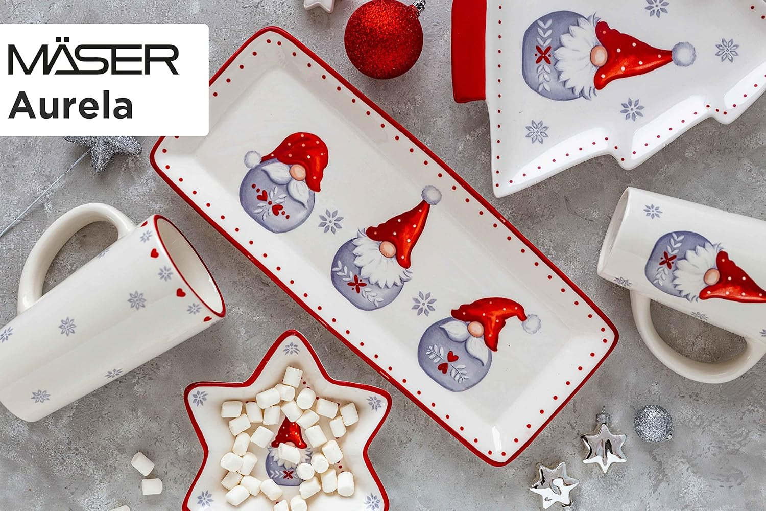 MÄSER 931974 Série Aurela Weihnachtsteller 3er Set, 3 Weihnachtsgeschirr Teller als Plätzchenteller, Stollenplatte, Gebäckteller, Keksteller, Weihnachtsservice Geschirrset Weihnachten, Steingut