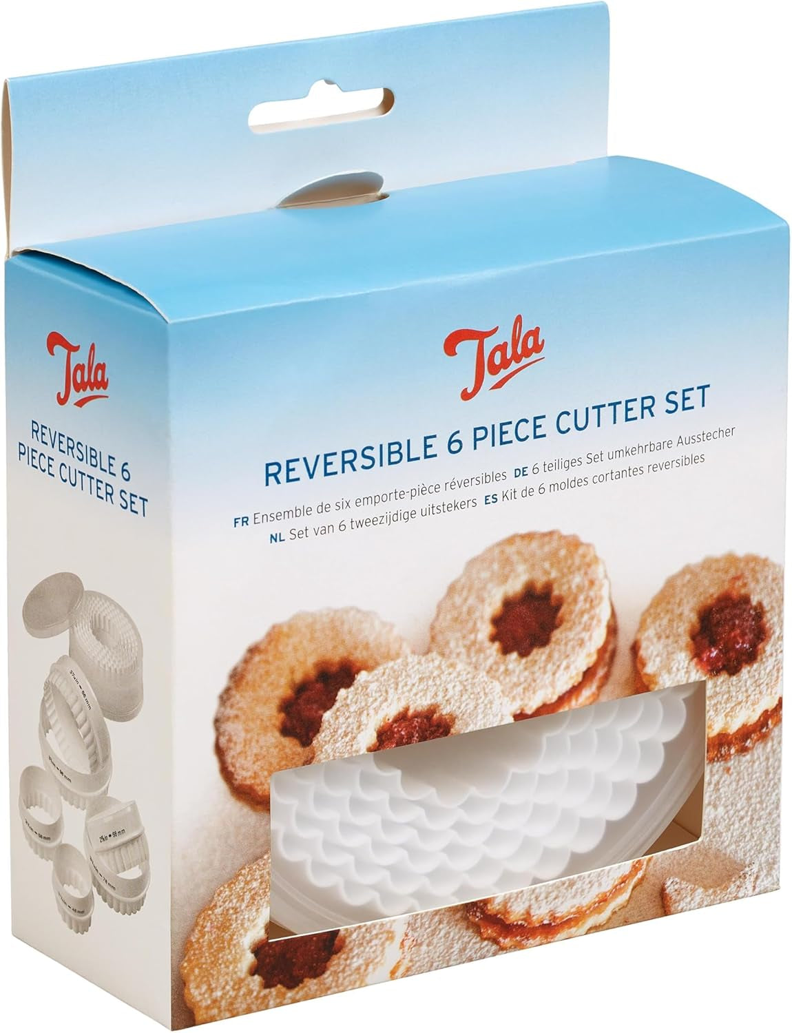 Lot de 6 moules à biscuits ronds réversibles Tala, moules à biscuits à bords lisses et cannelés, plastique sans BPA, pour pâte, fondant et massepain, 48 à 98 mm