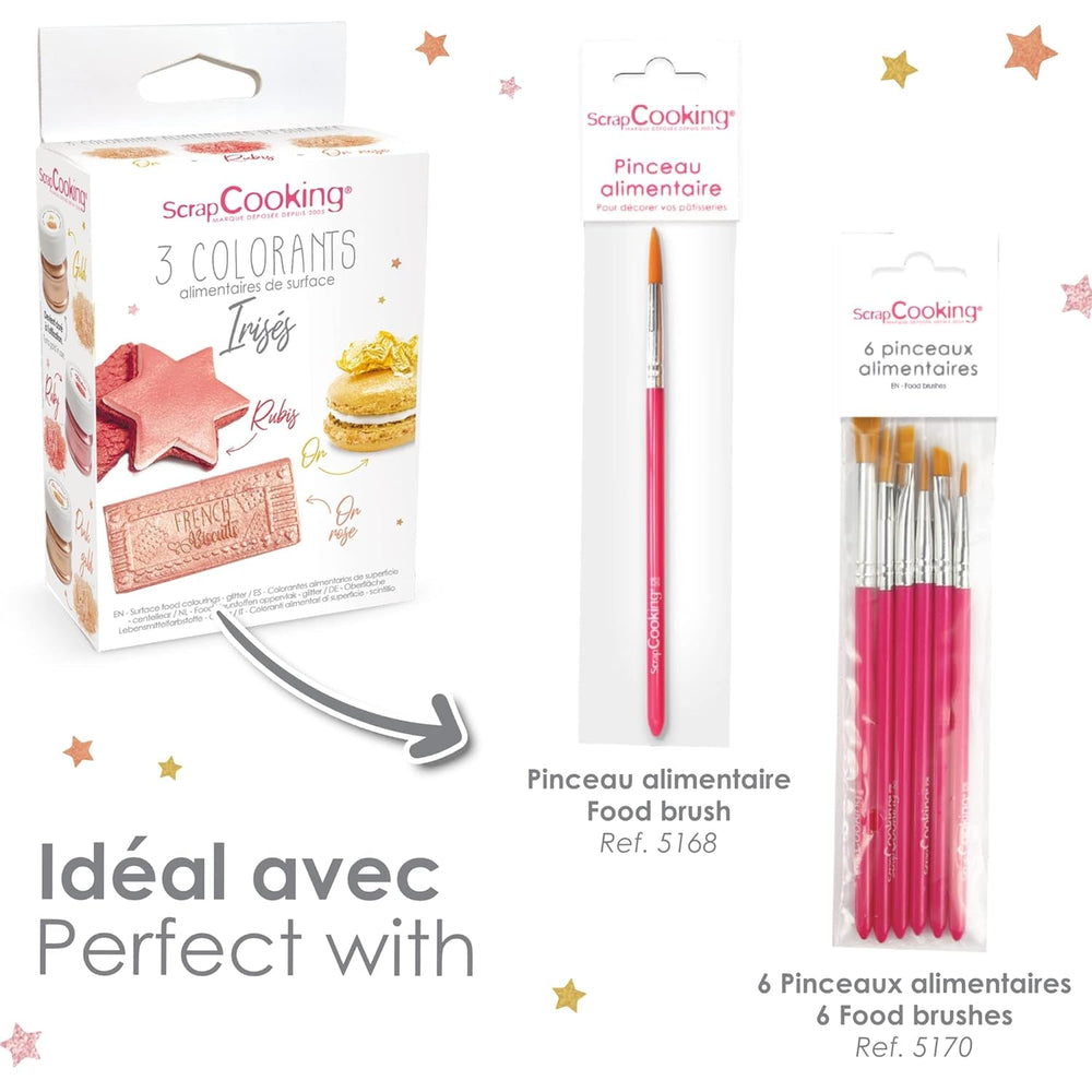 Scrapcooking - Lot de 3 Colorants Alimentaires Métallisés - Colorants Alimentaires : Or, Or Rose et Rubis - Colorant Alimentaire Comestible pour Pâtisserie, Gâteaux, Biscuits, Gâteaux, Chocolat - 4019