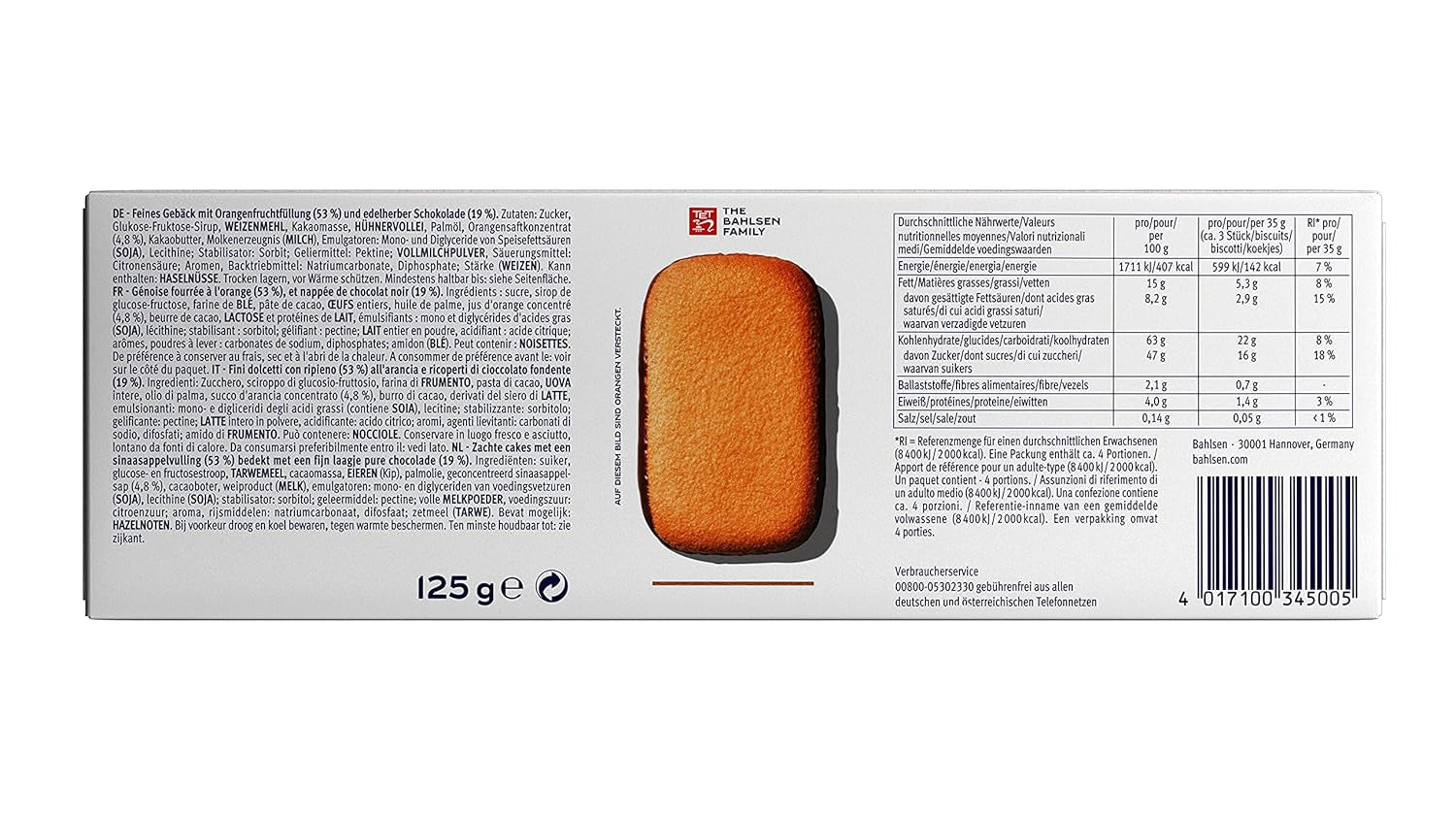 Bahlsen Messino Edelherb - Pack de 4 - Pâte moelleuse fourrée au chocolat et à l'orange Edelherb (1 x 125g)