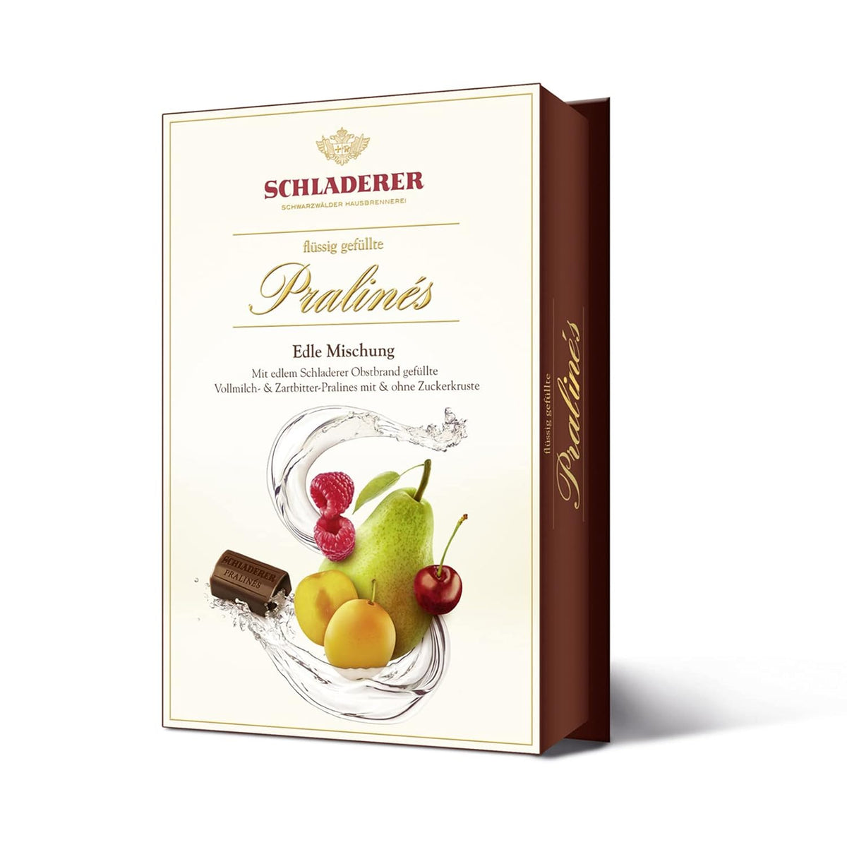 RCP Schladerer Pralines, assortiment fin, chocolat au lait et chocolat noir, avec et sans croûte de sucre, garniture liquide, contient de l'alcool, super cadeau, 255g
