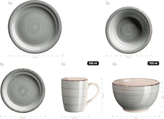 MÄSER 931612 Bel Tempo II Service de table vintage pour 6 personnes, 30 pièces, service combiné en céramique peinte à la main bleue, grès, bleu fumé