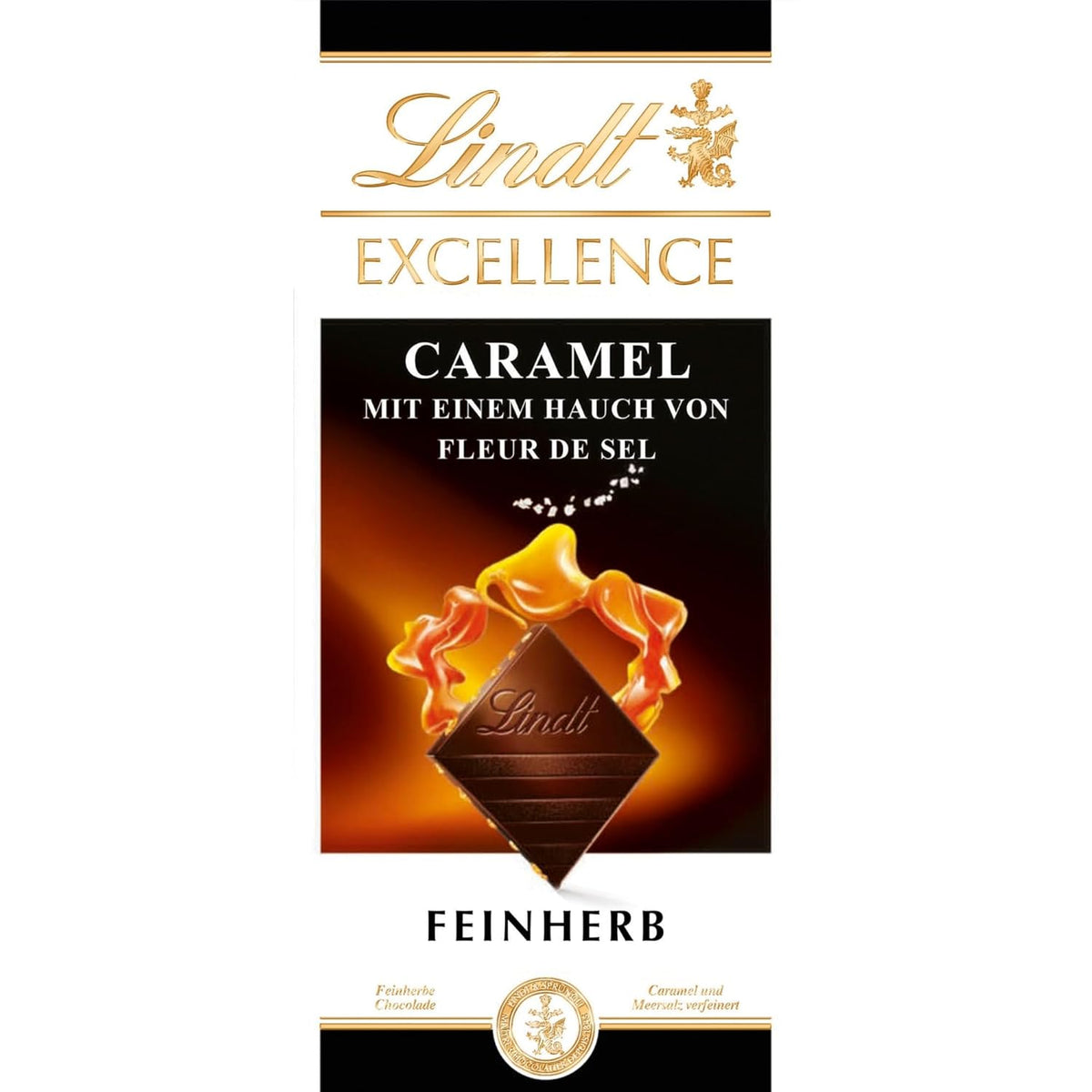 Lindt EXCELLENCE Caramel et sel de mer - Chocolat noir | Barre 100g | Au Caramel et Sel Marin (Fleur de Sel) | Saveur intense de cacao | Chocolat noir