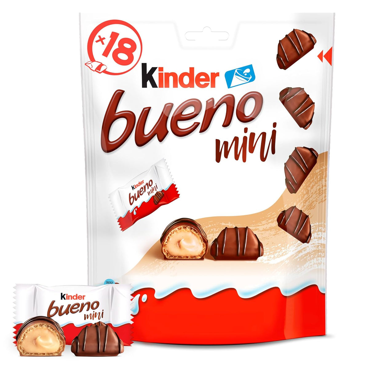Kinder Bueno Mini - Gaufrettes croquantes au chocolat, crème de lait et noisettes et chocolat au lait fin - Friandises de carnaval - 1 sachet de mini barres emballées individuellement (1 x 108 g)