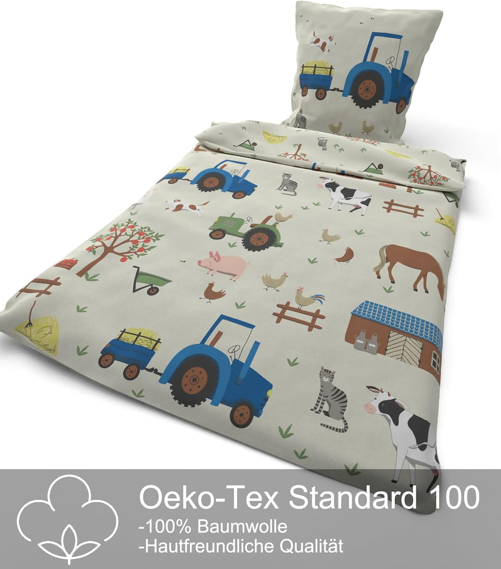 Skybrands Kinder Bettwäsche Tiere 135X200 Bauernhof Kinderbettwäsche Bagger Traktor Baumwolle Kinderbettwäsche 2Tgl. Pour les jeunes et les filles Naty Shop