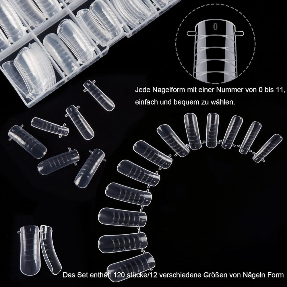 Ensemble de 120 formes d'ongles doubles, modèles d'extension d'ongles avec brosse rose à double extrémité, clip pour pointe d'ongle, séparateur d'orteil en éponge et lime à ongles pour ongles en polygel