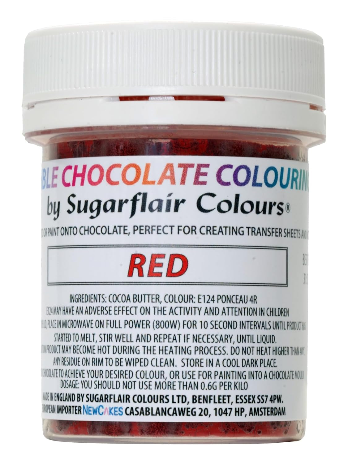 Colorant alimentaire Sugarflair Chocolate Colorant alimentaire pour chocolat rouge - Beurre de cacao bio coloré, colorant chocolat pour colorer chocolat, pralines - 35g