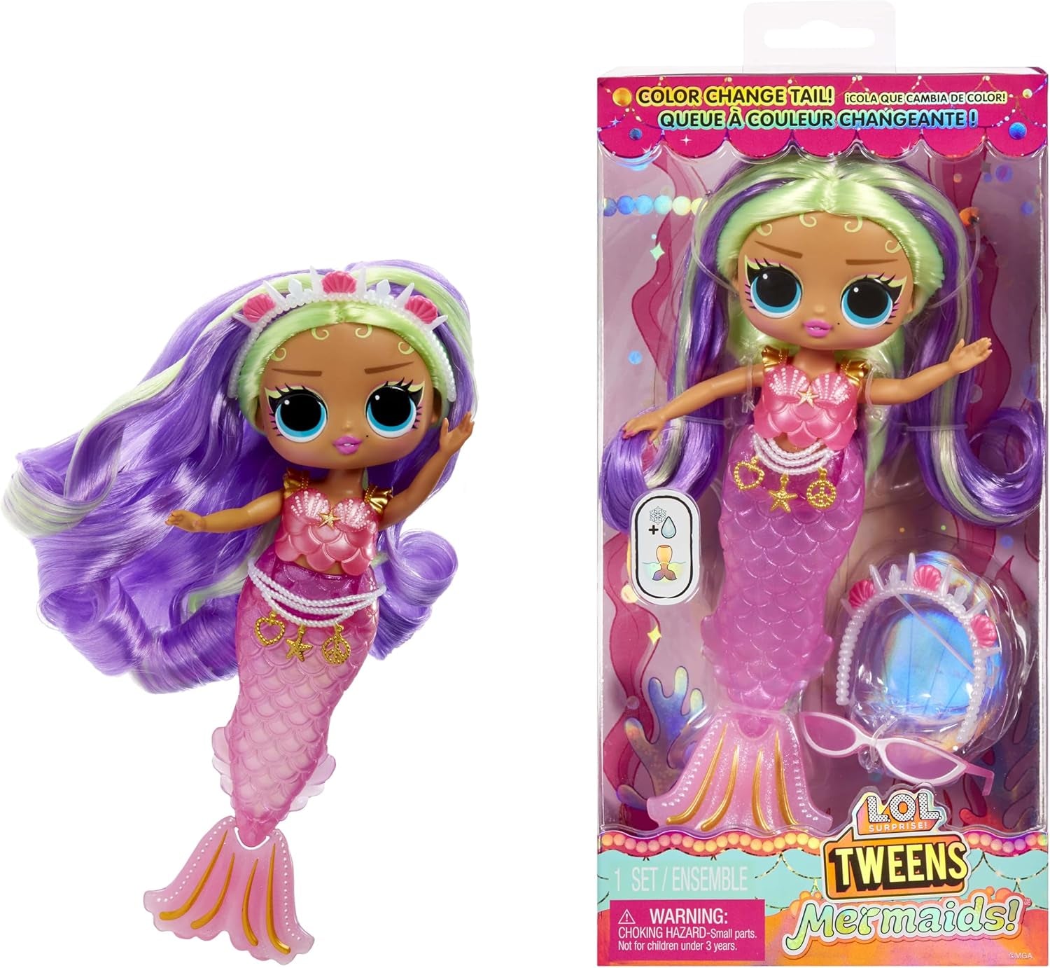 L.O.L. Surprise! Tweens - Mermaid Lola Waves - Modepuppe mit Farbwechselndem Schwanz, Beweglicher Flosse und Schönen Accessoires - Spielzeug für Kinder und Sammler ab 4 Jahren