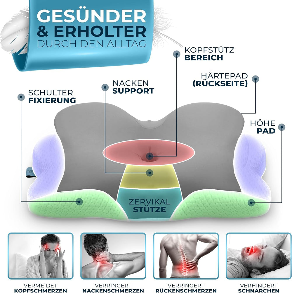Oreiller orthopédique [Nominé au Prix de l'innovation pour l'ergonomie] Oreiller pour douleurs cervicales en mousse à mémoire de forme | Oreiller de soutien du cou ergonomique, rouleau de cou, oreiller de couchage latéral, oreillers orthopédiques cervicaux gris, boutique Naty