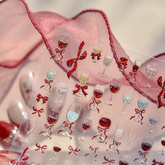 JMEOWIO 3D Nagelsticker Roter Kelch Mit Schleife Nail Art Sticker Selbstklebend Nagelaufkleber 5D Stereoskopisch Dekoration Nageldesign Zubehör 1 Blatt