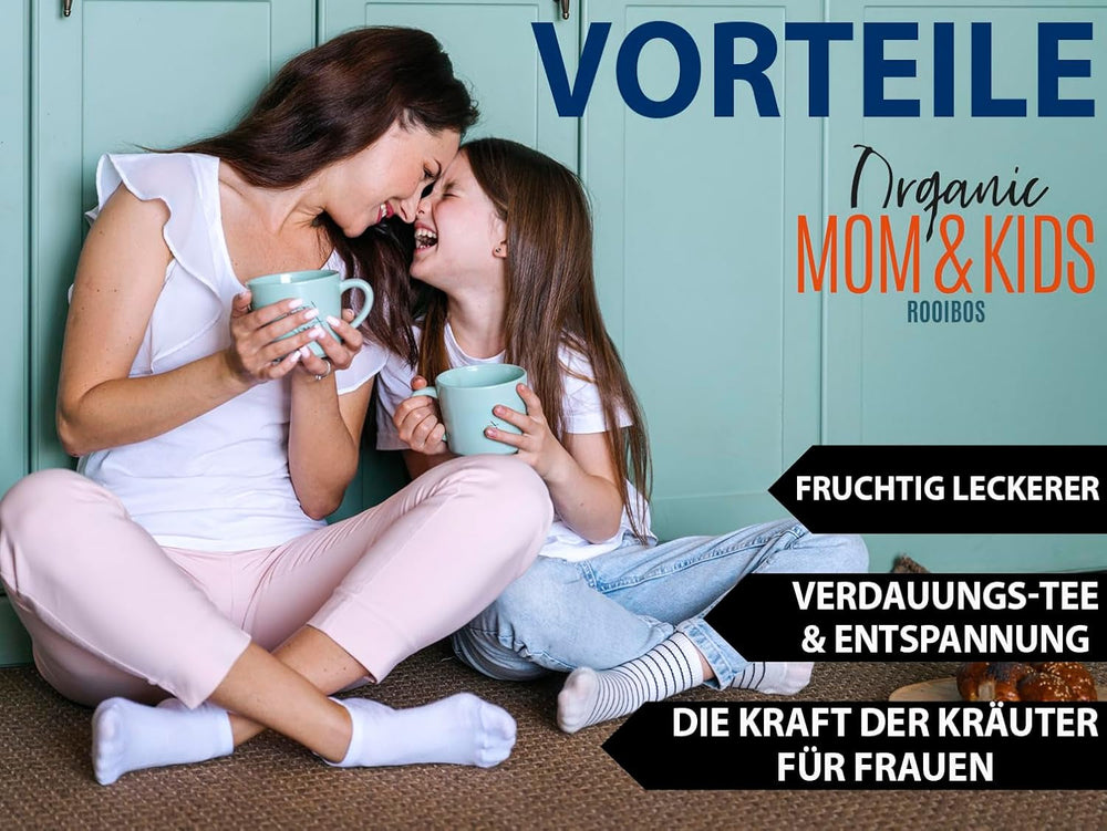 VITSTORM® BIO TEE Mom & Kids - Thé pour femme et allaitement - Rooibos, pomme, fenouil, mélisse, alchémille, fraise - Thé relaxant - Fruité et délicieux - Sans caféine - Tisane 100 g