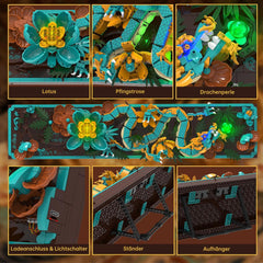 Kit de construction de tuiles de dragon mythique pour adultes, jouet de construction d'art divin Loong 3D avec lumières LED et fleurs, kit de modèle en relief de dragon à faire soi-même, cadeaux et décorations créatifs (1676 pièces)