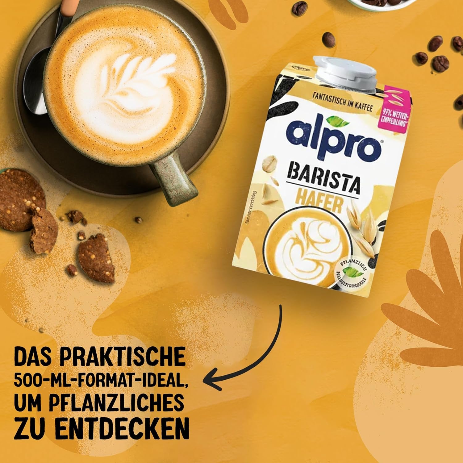 Alpro Barista Haferdrink – Zum Aufschäumen – Vegan et milchfrei – Von Natur aus lactosefrei – Riche en substances de ballast, calcium et vitamines – 8 x 1 L – Haltbar