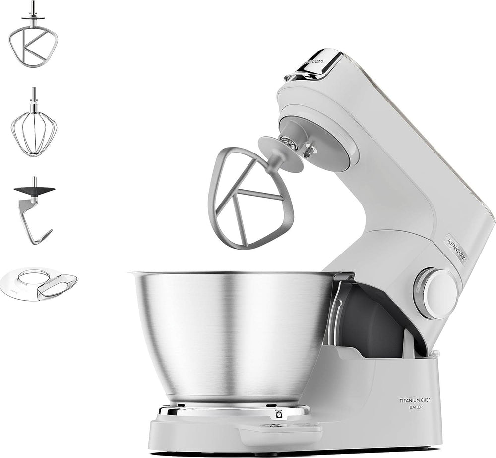 Kenwood Titanium Chef Baker KVC65.001WH, Küchenmaschine Mit Integrierter Waage, 1200 Watt, Inkl. 3-Teiligem Patisserie-Set, Spatel & Spritzschutz, Weiß Mama si Copilul Naty Shop Weiß Chef Baker